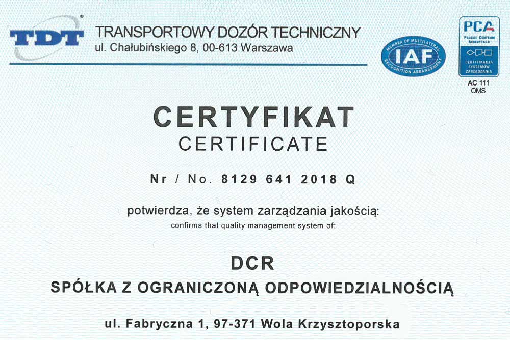 Certyfikat ISO 9001:2015