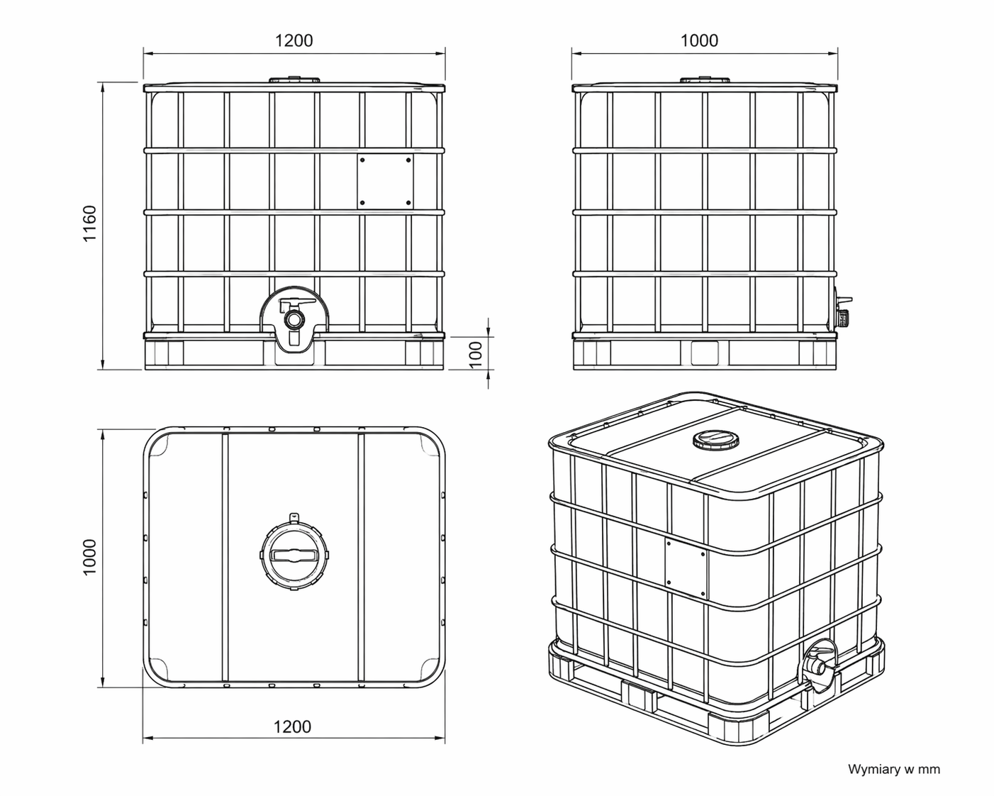 kontener IBC nowy 1000l z paletą i klatką